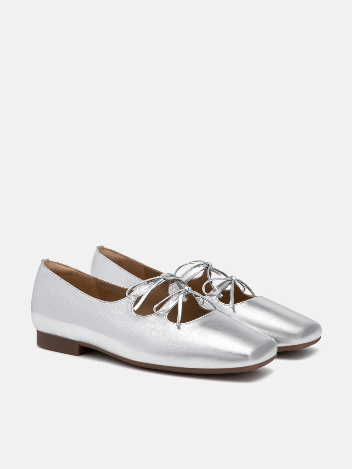 PAZZION, Tilda Bows Square Toe Flats, Silver