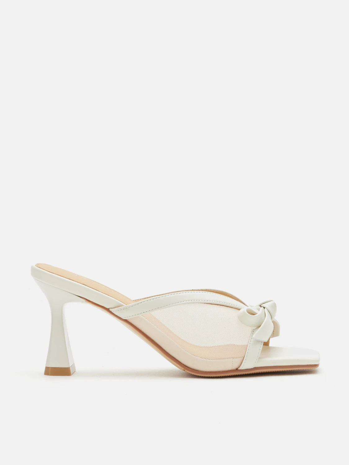 PAZZION, Uira Mesh Bow Mule Heels, Beige