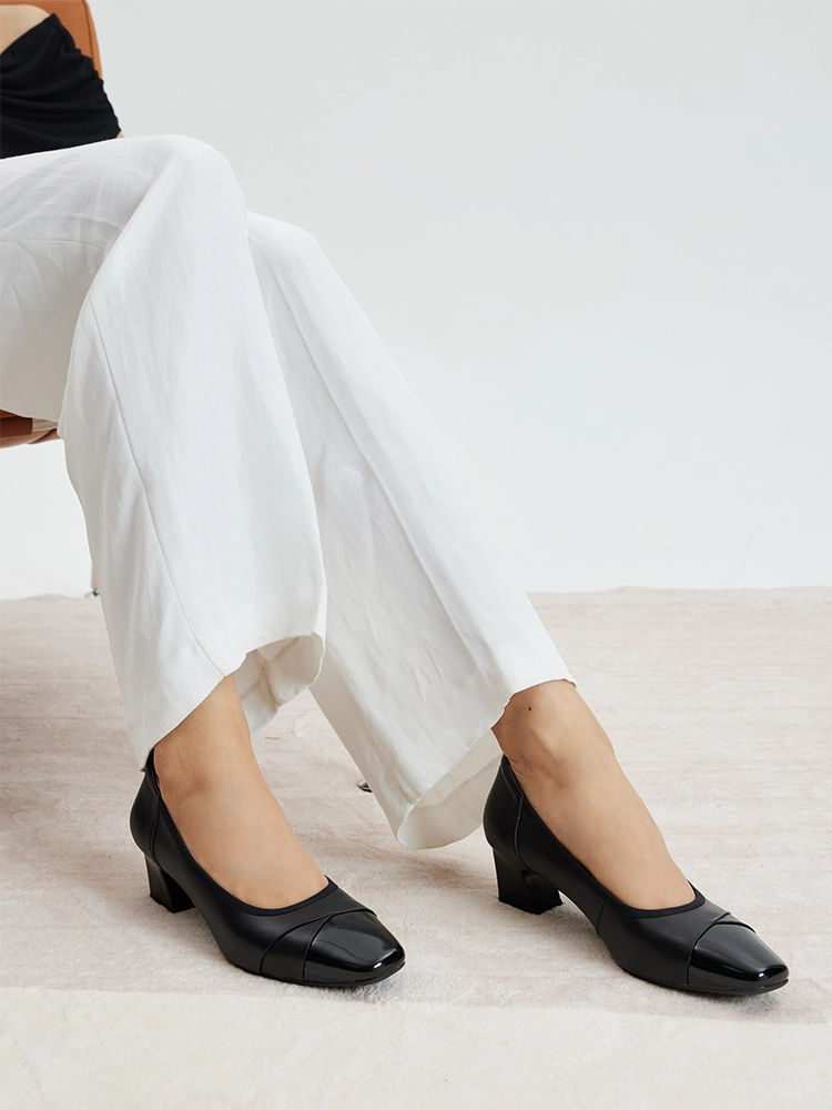 PAZZION, Ulissea Two-Tone Patent Leather Heels, Black