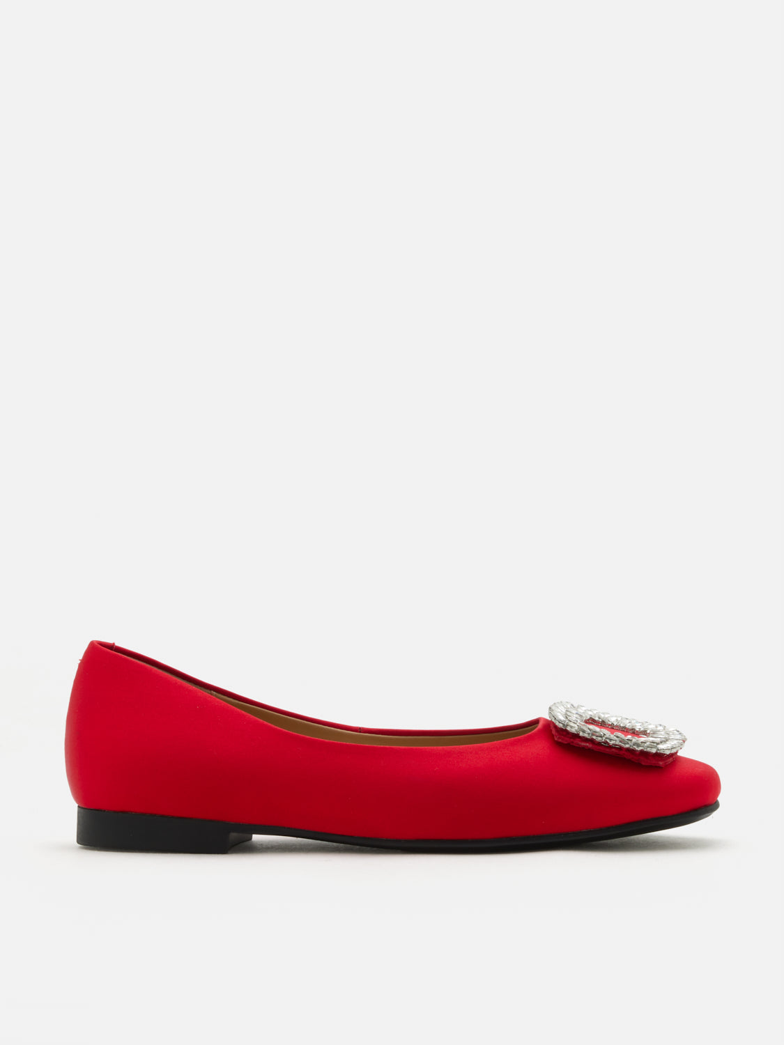 PAZZION, Ulyana Teardrop Crystal Buckle Flats, Red