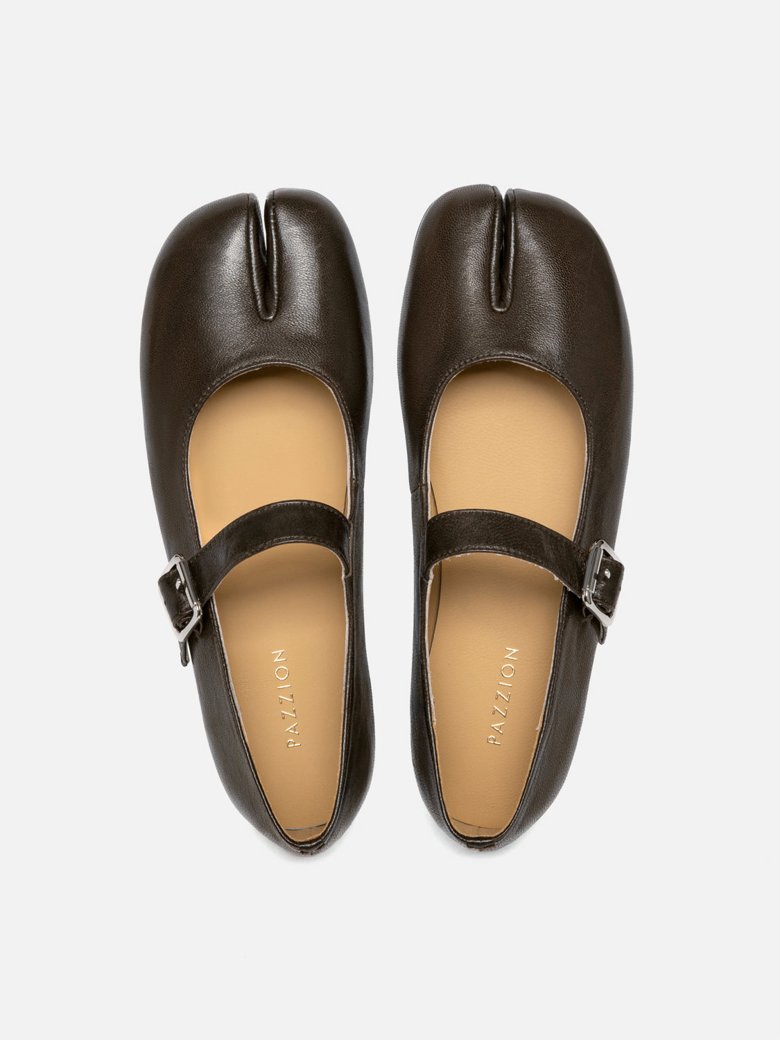 PAZZION, Una Leather Tabi Mary Janes - Dark Brown, Brown