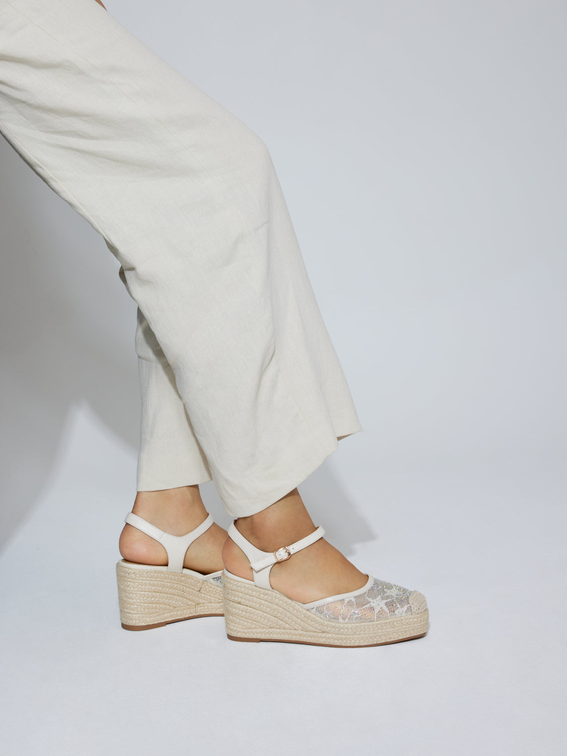 PAZZION, Varianne Crystal Embellished Wedges, Beige