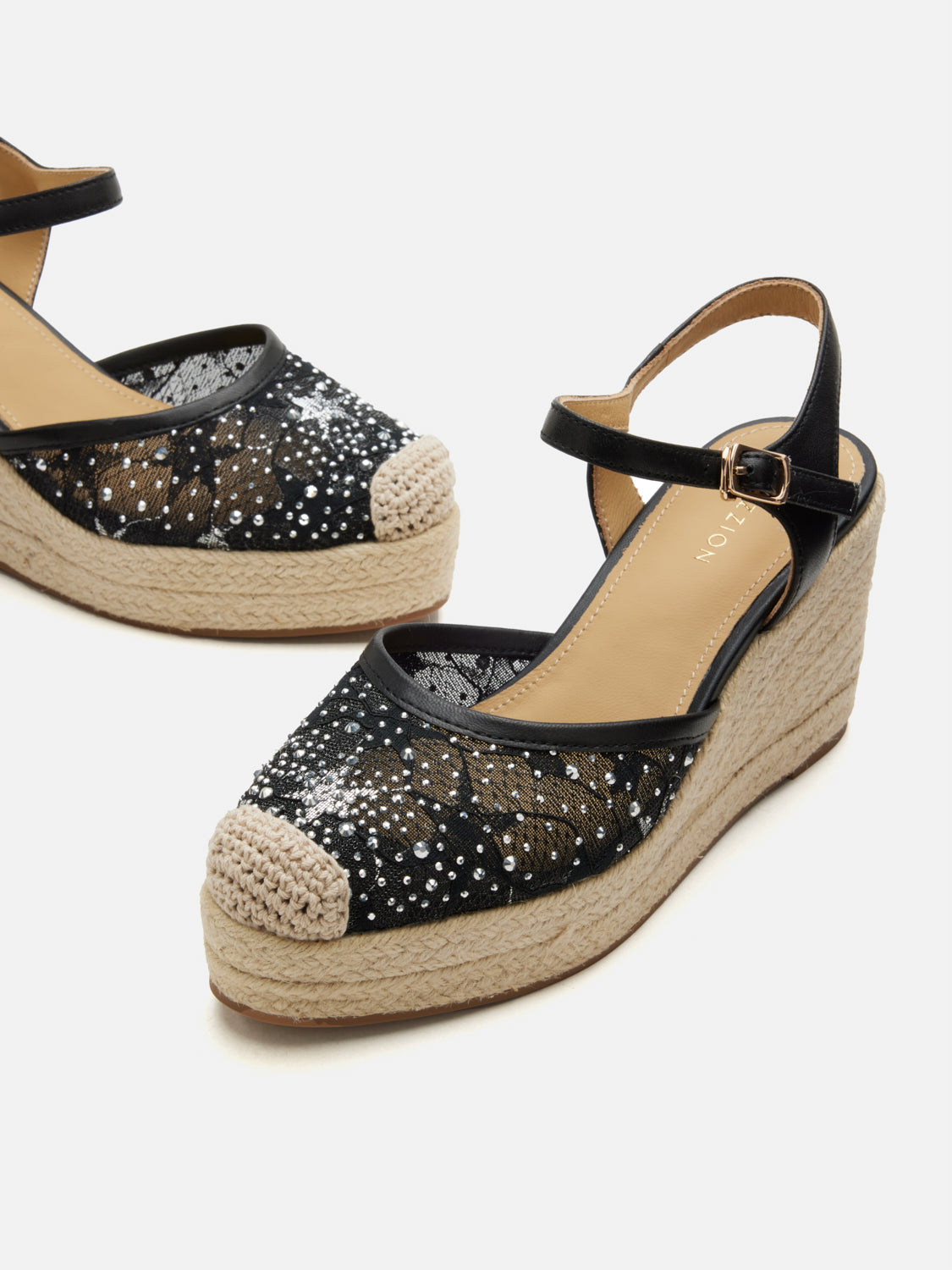 PAZZION, Varianne Crystal Embellished Wedges, Black