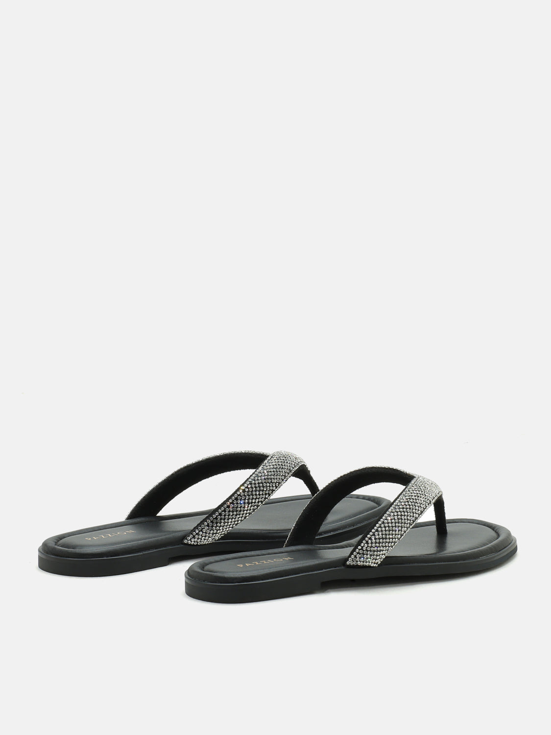 PAZZION, Violette Crystal Embellished Thong Sandals - Black, Black