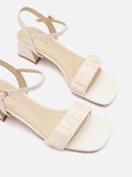 PAZZION, Violette Ruched Leather Heels, Beige