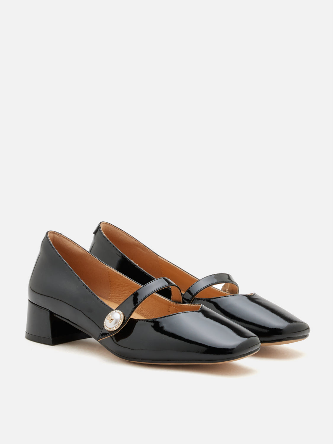 PAZZION, Viorina Crystal Pearl Leather Mary Jane Heels, Black