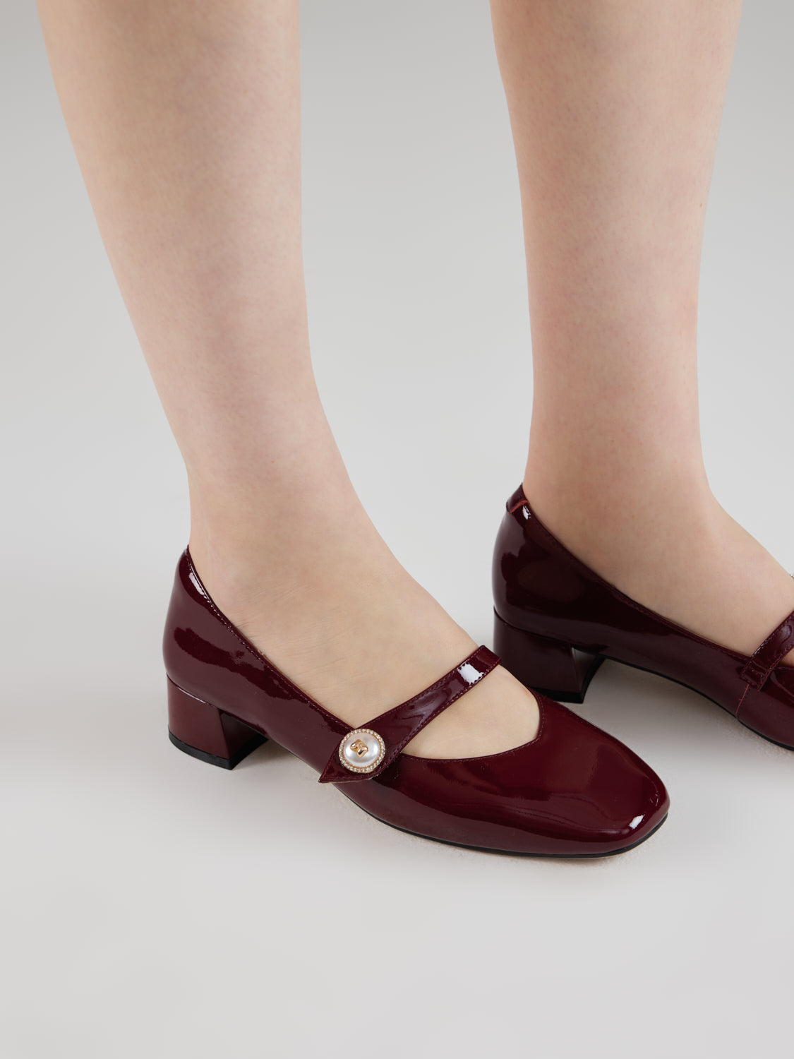 PAZZION, Viorina Crystal Pearl Leather Mary Jane Heels, Wine