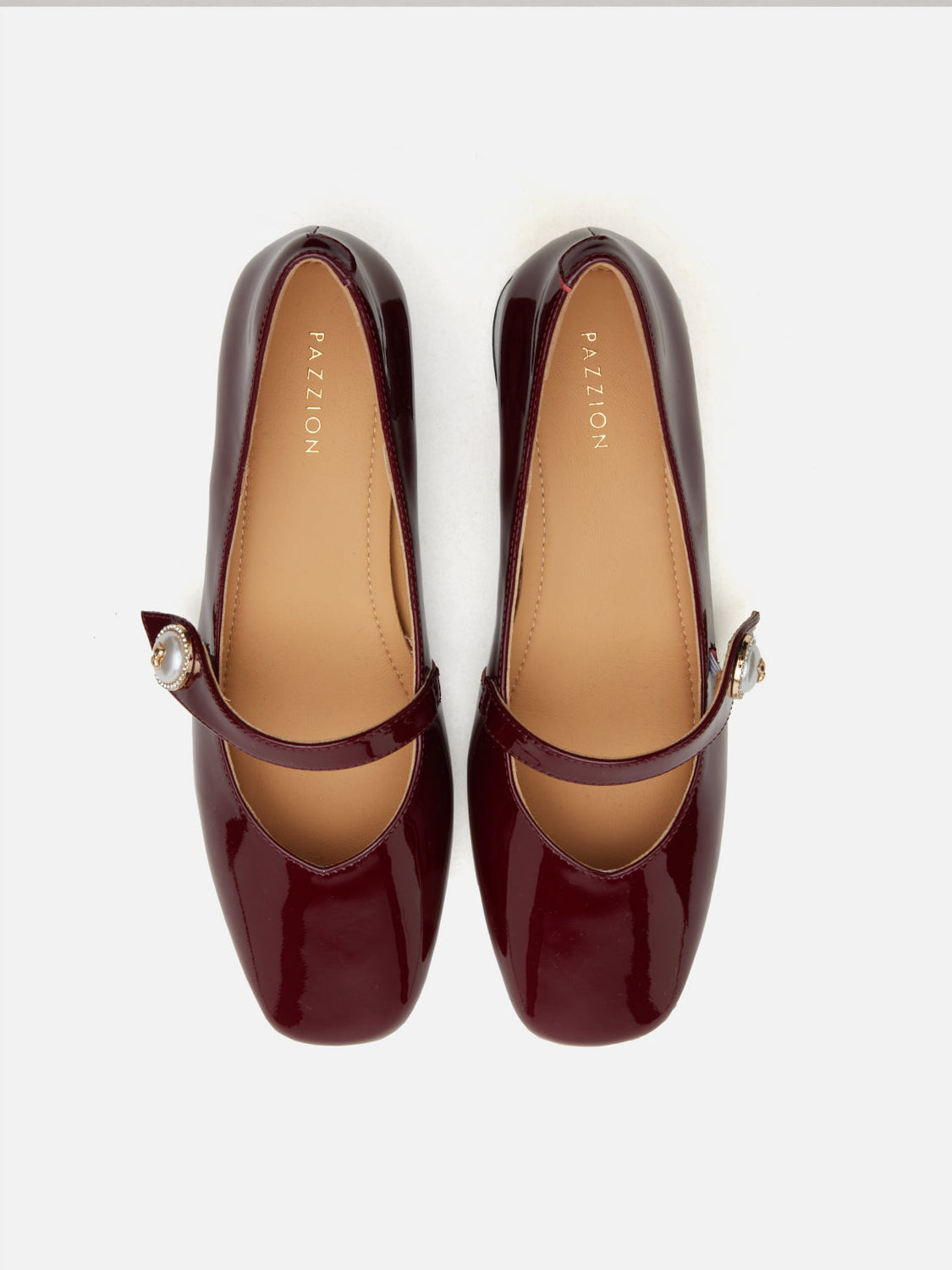 PAZZION, Viorina Crystal Pearl Leather Mary Jane Heels, Wine