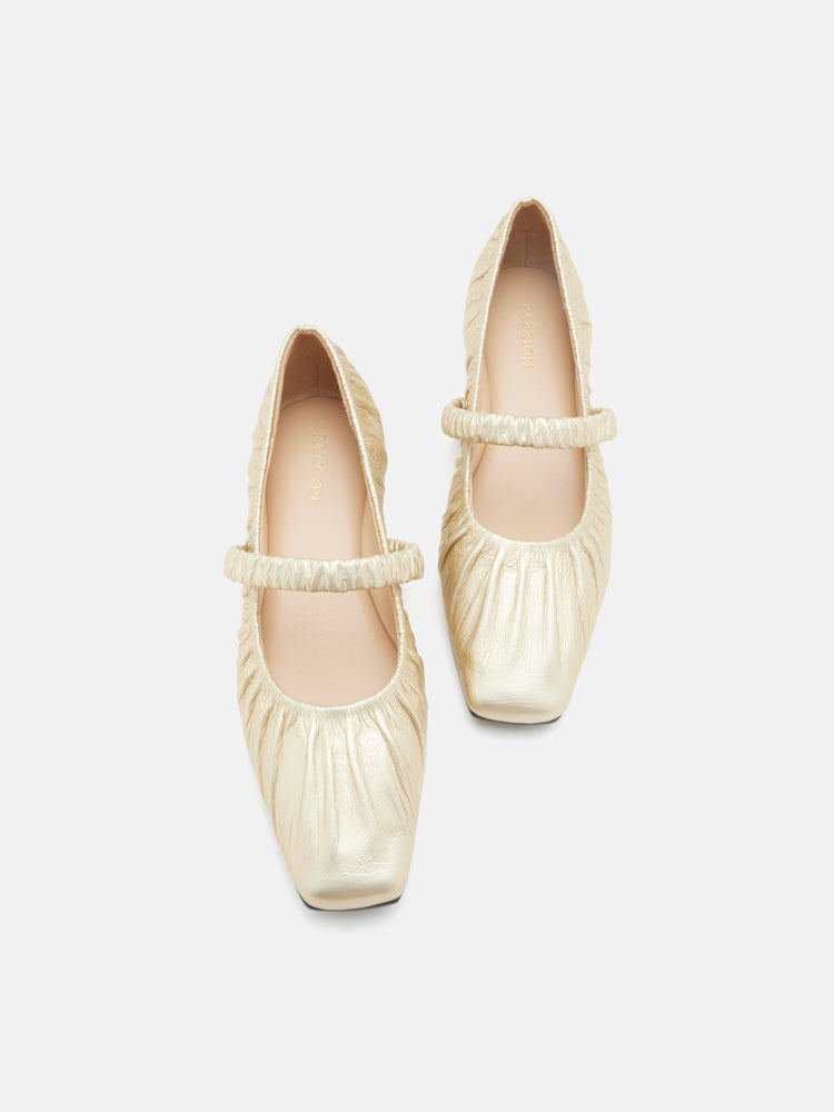 PAZZION, Vivianne Metallic Ruched Strap Flats, Gold