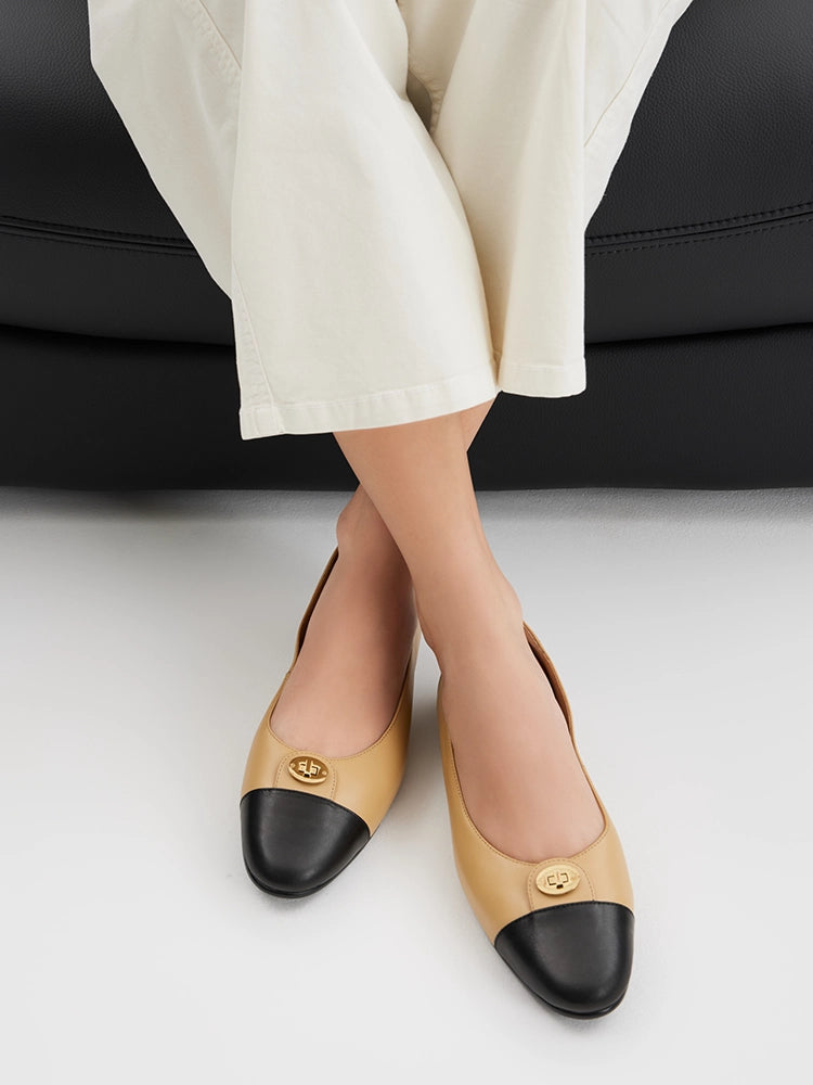 PAZZION, Vowen Cap Toe Leather Flats, Almond