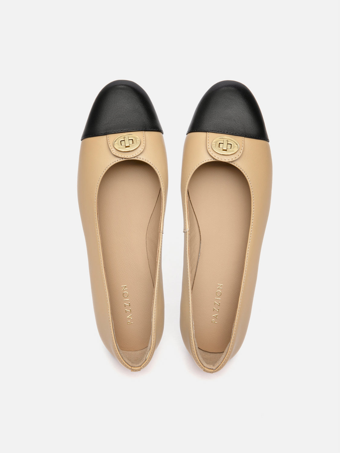 PAZZION, Vowen Cap Toe Leather Flats, Almond