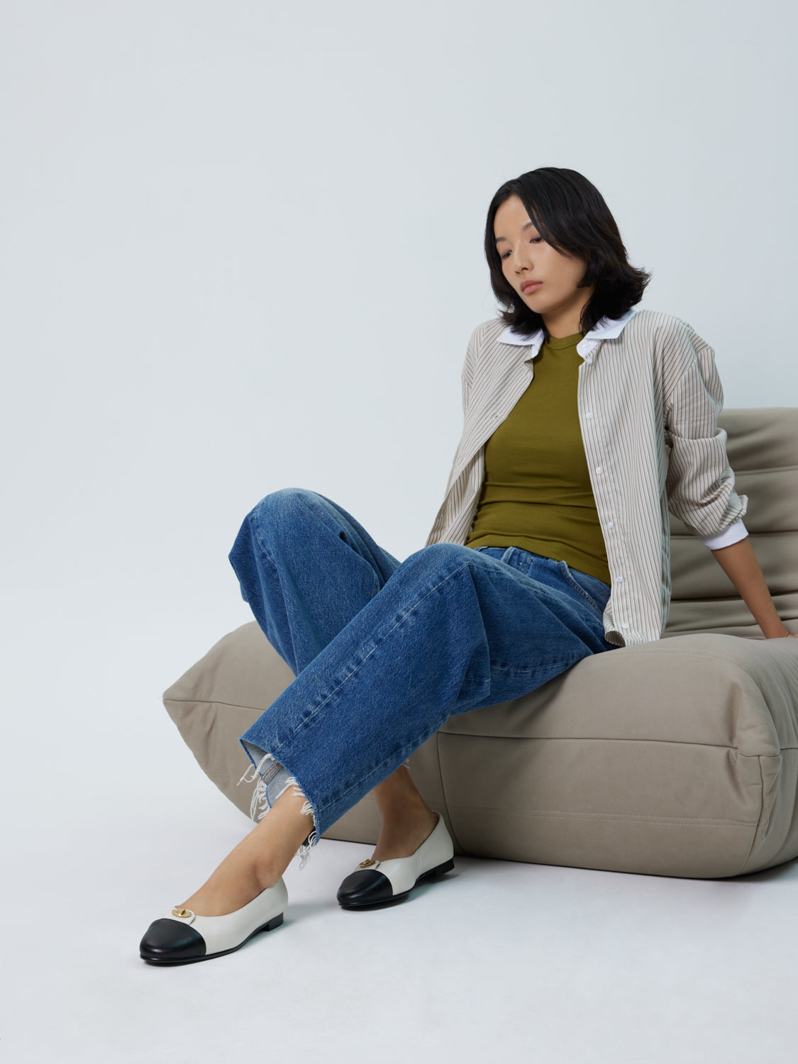 PAZZION, Vowen Cap Toe Leather Flats, Beige