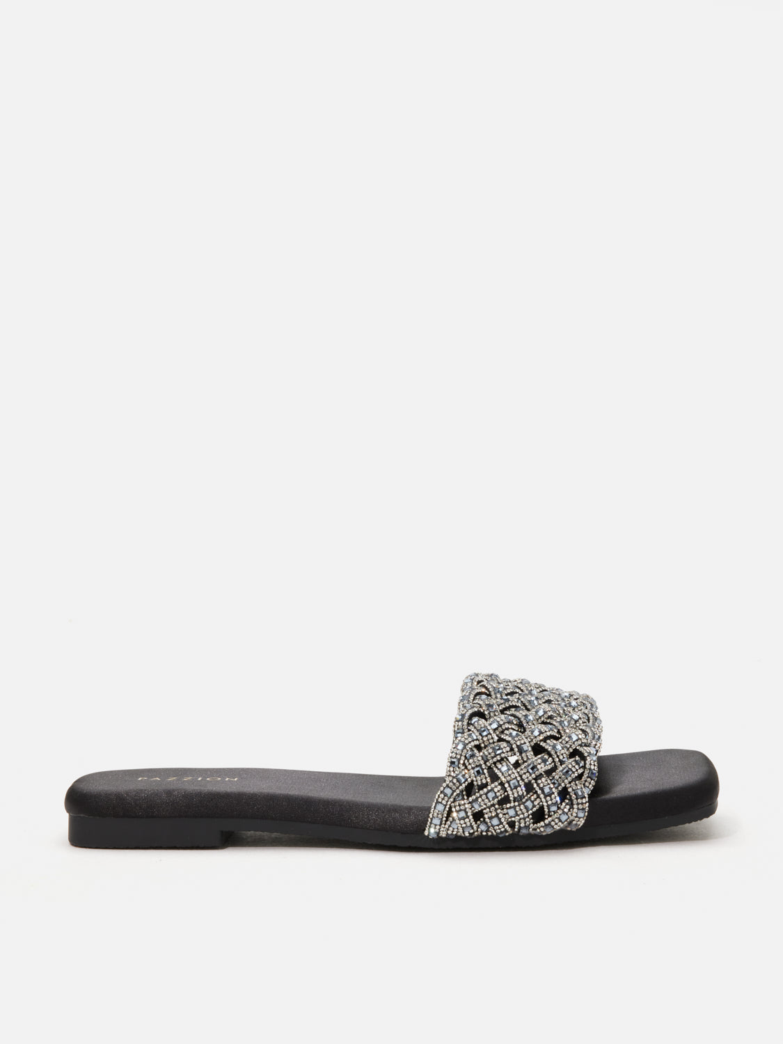 PAZZION, Wilda Crystal Embellished Slides, Black