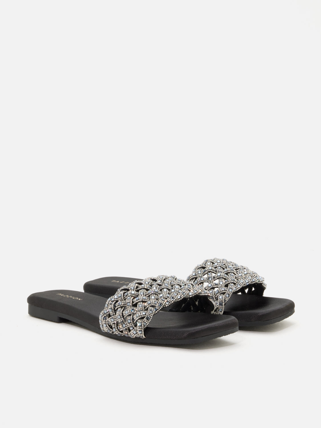 PAZZION, Wilda Crystal Embellished Slides, Black