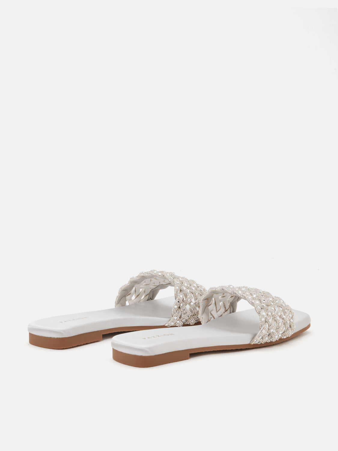 PAZZION, Wilda Crystal Embellished Slides, Silver