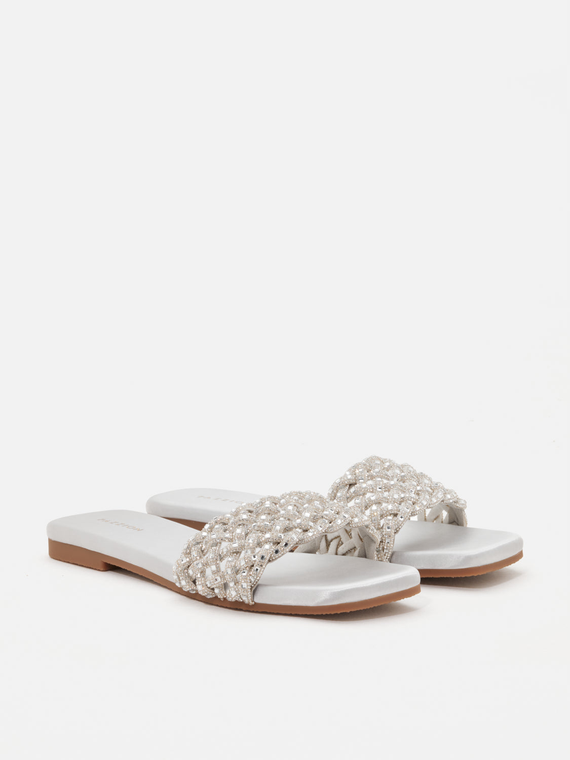 PAZZION, Wilda Crystal Embellished Slides, Silver