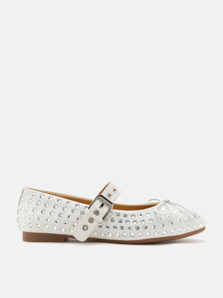 PAZZION, Wisteria Studded Buckled Mary Janes, Beige
