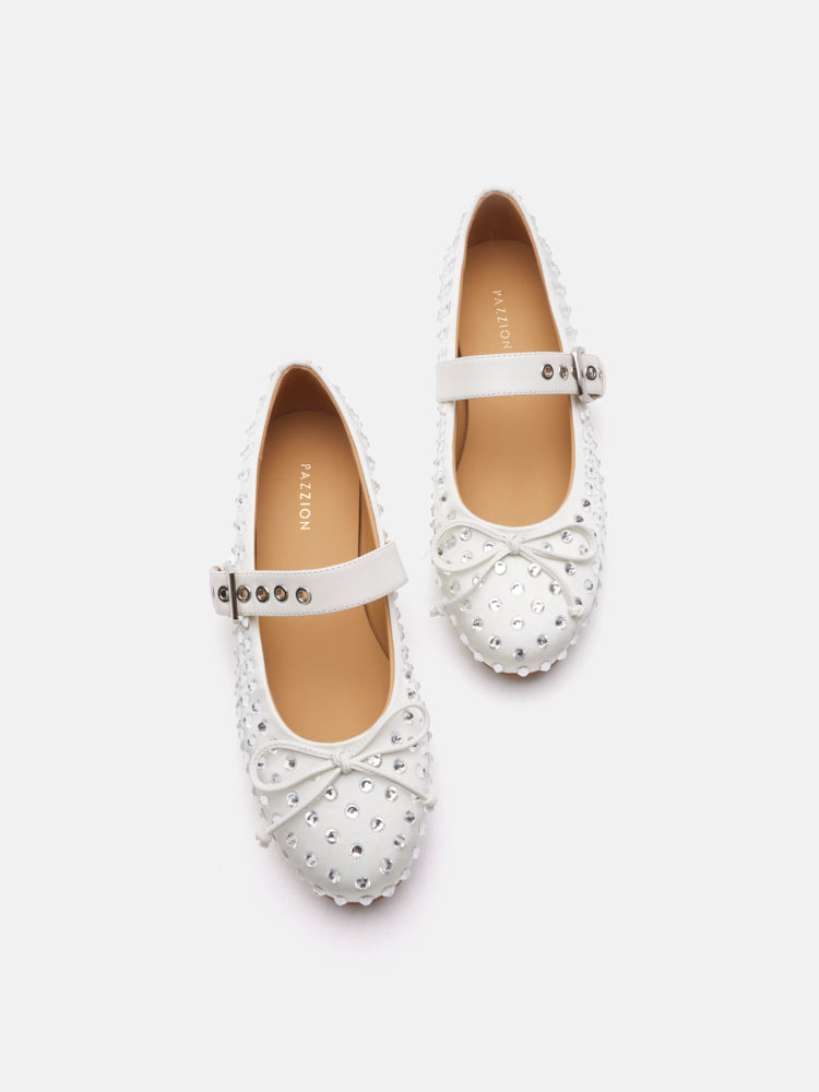 PAZZION, Wisteria Studded Buckled Mary Janes, Beige