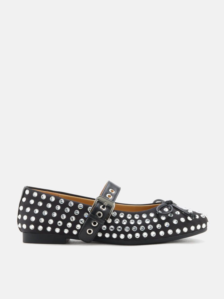 PAZZION, Wisteria Studded Buckled Mary Janes, Black