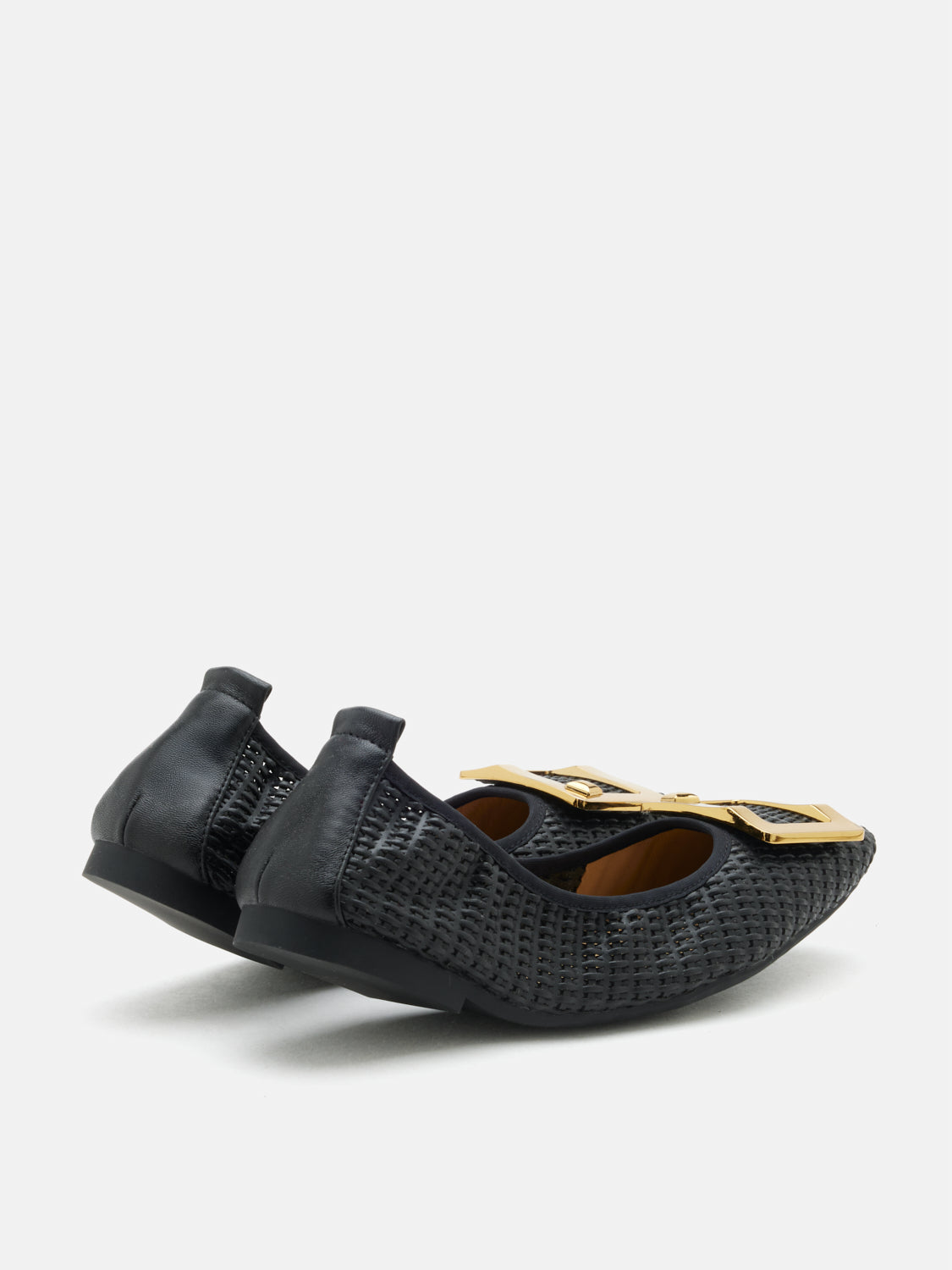 PAZZION, Wren Buckle Woven Foldable Flats, Black