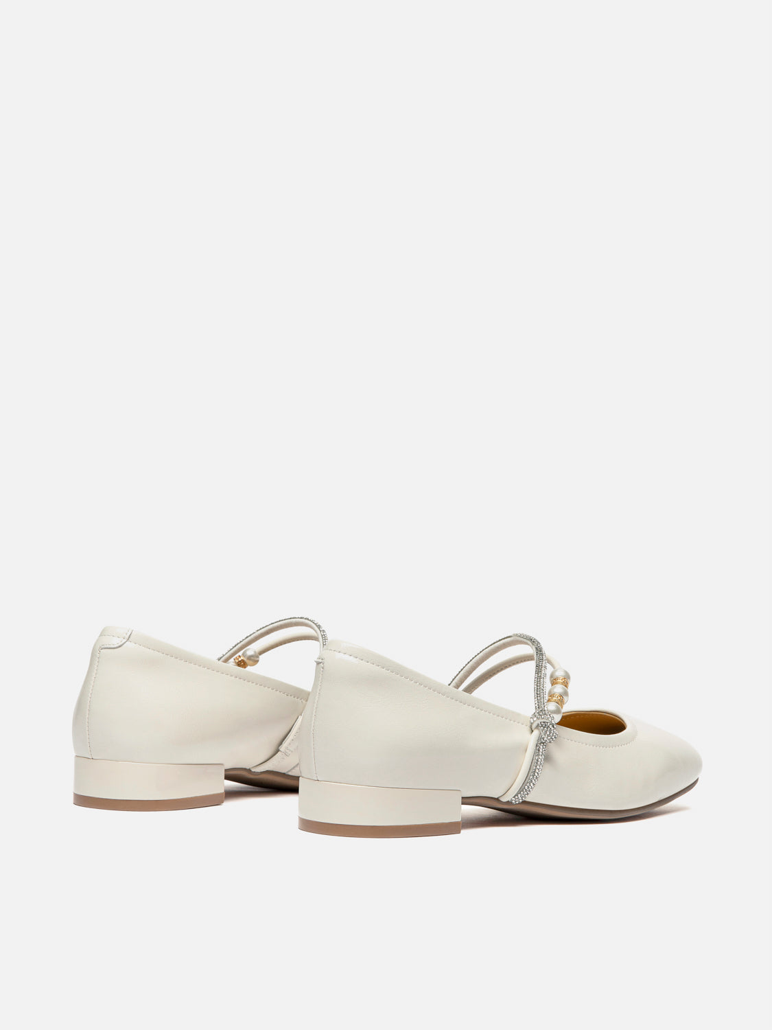 PAZZION, Wynessa Crystal & Pearl Strap Leather Mary Jane Heels, Beige