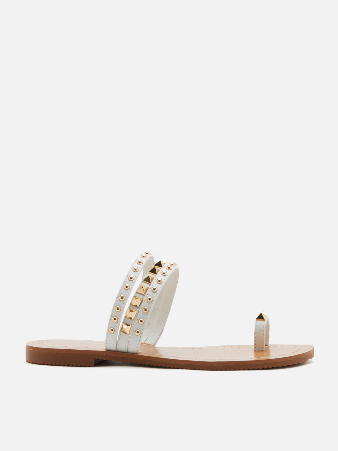PAZZION, Wynna Studded Toe-Ring Slides, White