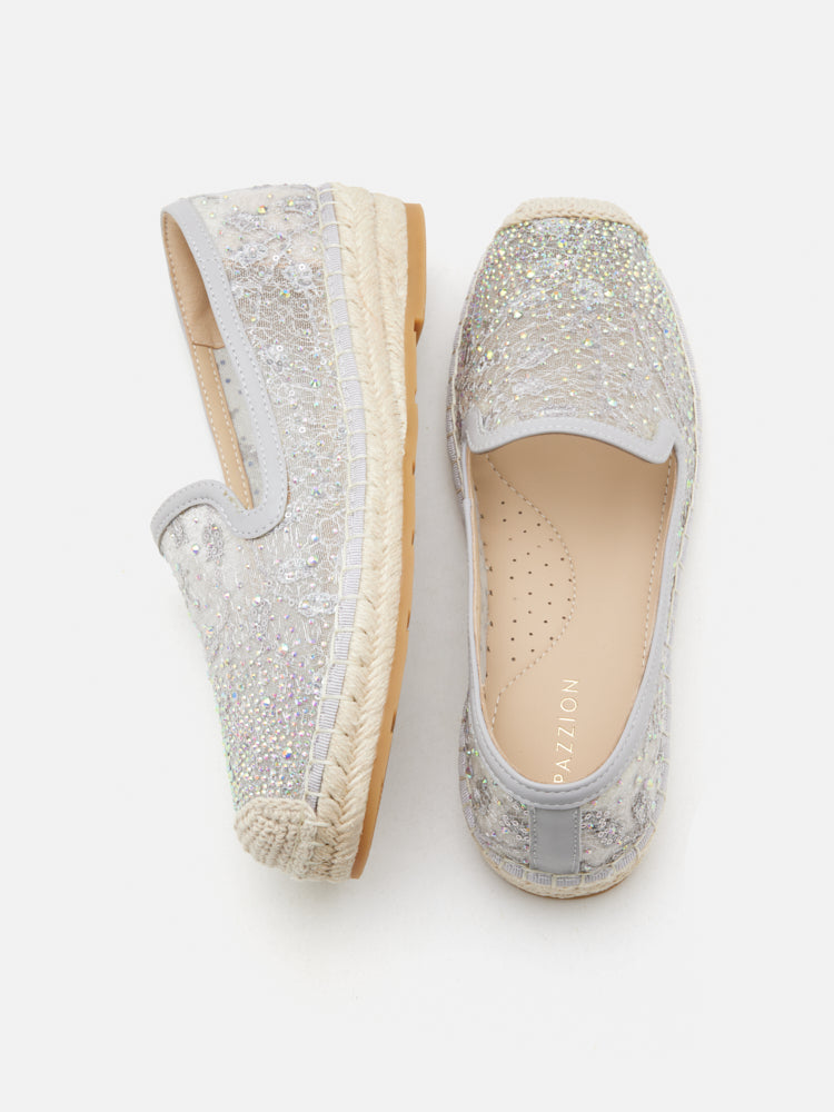 PAZZION, Xandra Crystal Embroidered Espadrilles, Grey