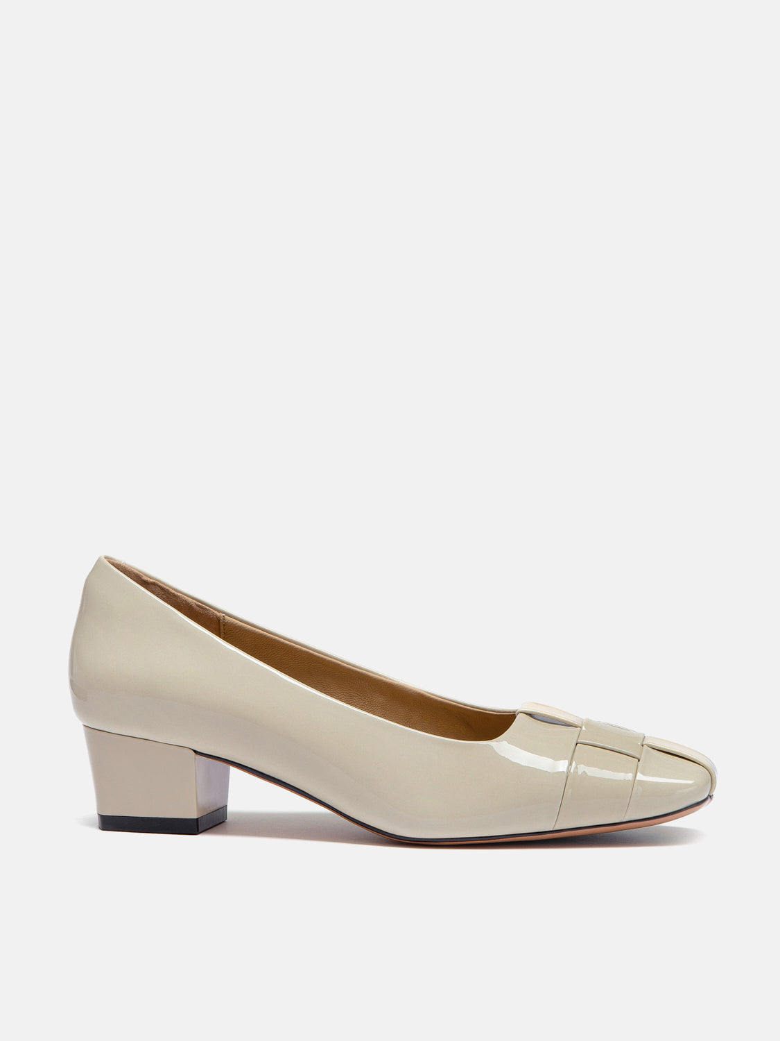 PAZZION, Xavielle Woven Patent Leather Heels, Beige