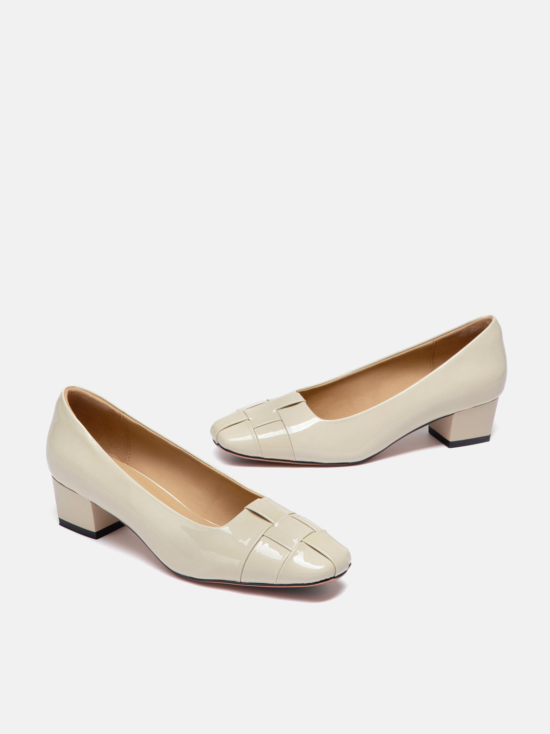 PAZZION, Xavielle Woven Patent Leather Heels, Beige