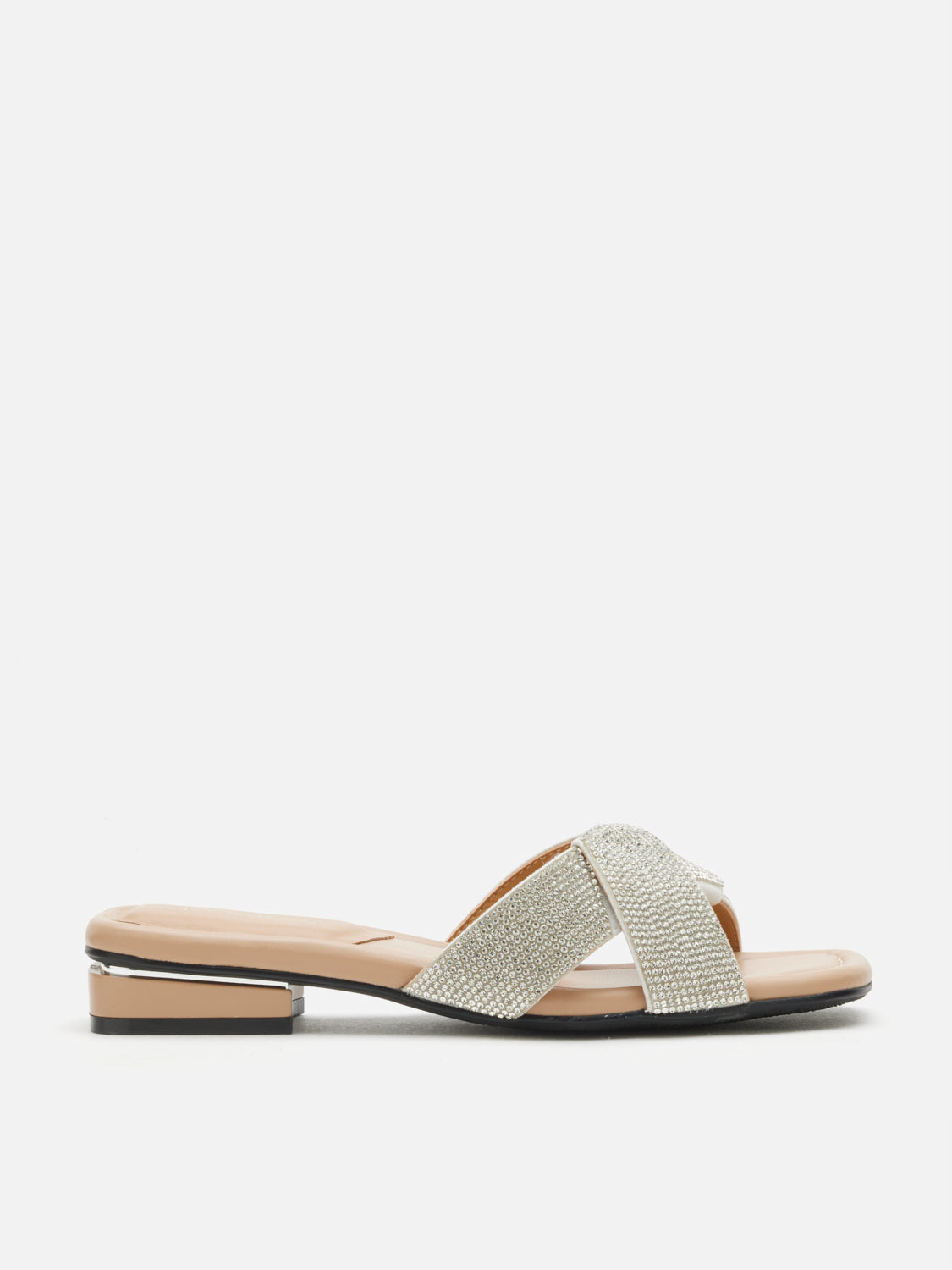 PAZZION, Xaviera Crystal Twist Slides, Silver