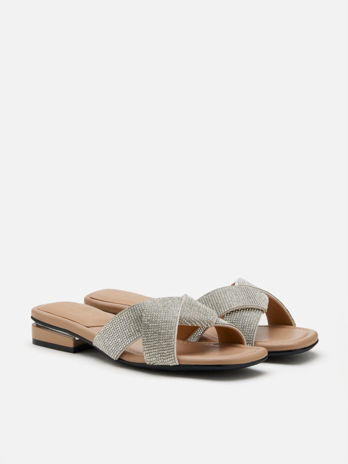 PAZZION, Xaviera Crystal Twist Slides, Silver