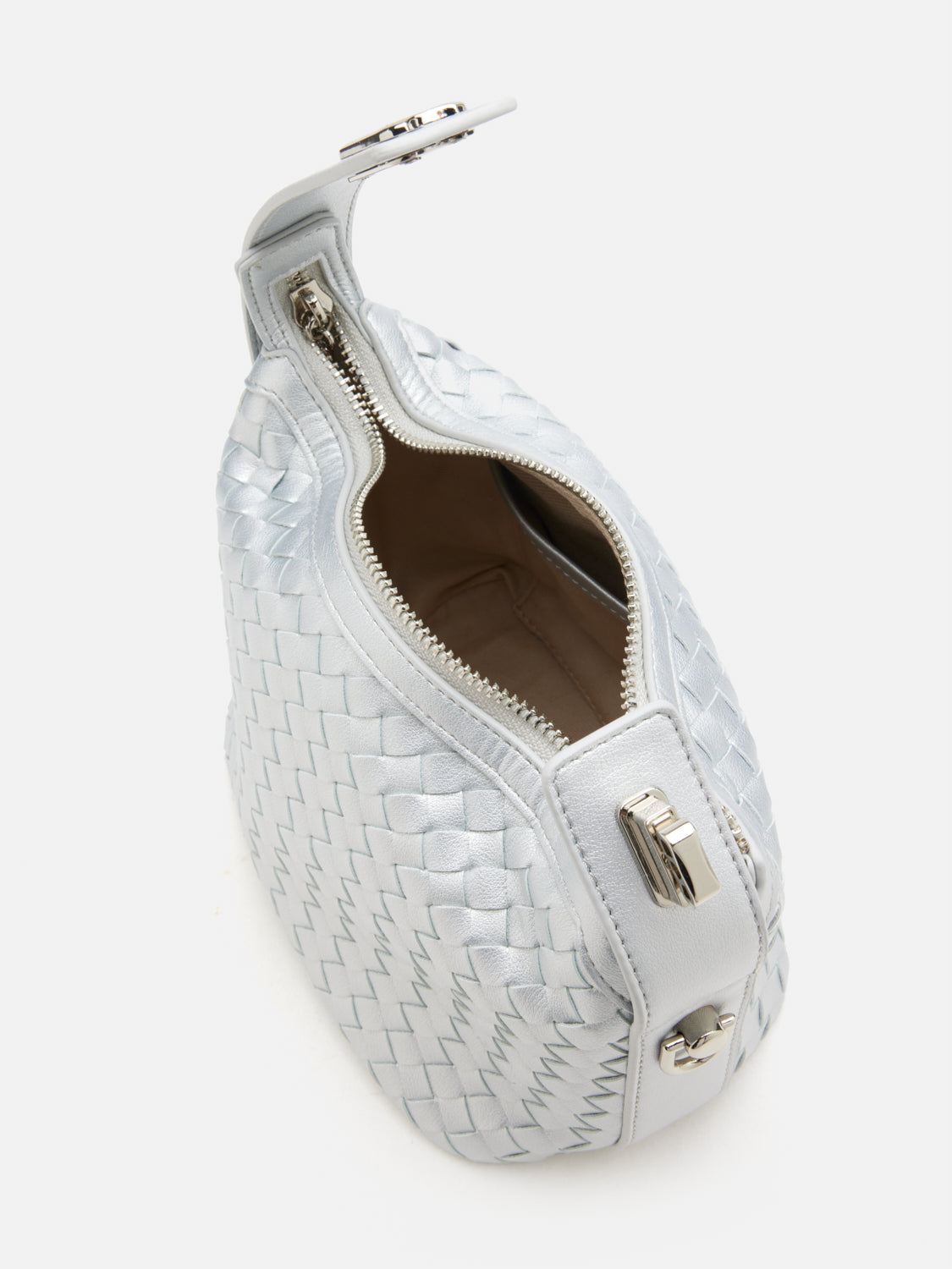 PAZZION, Xylene Woven Twist Lock Handle Bag, Silver