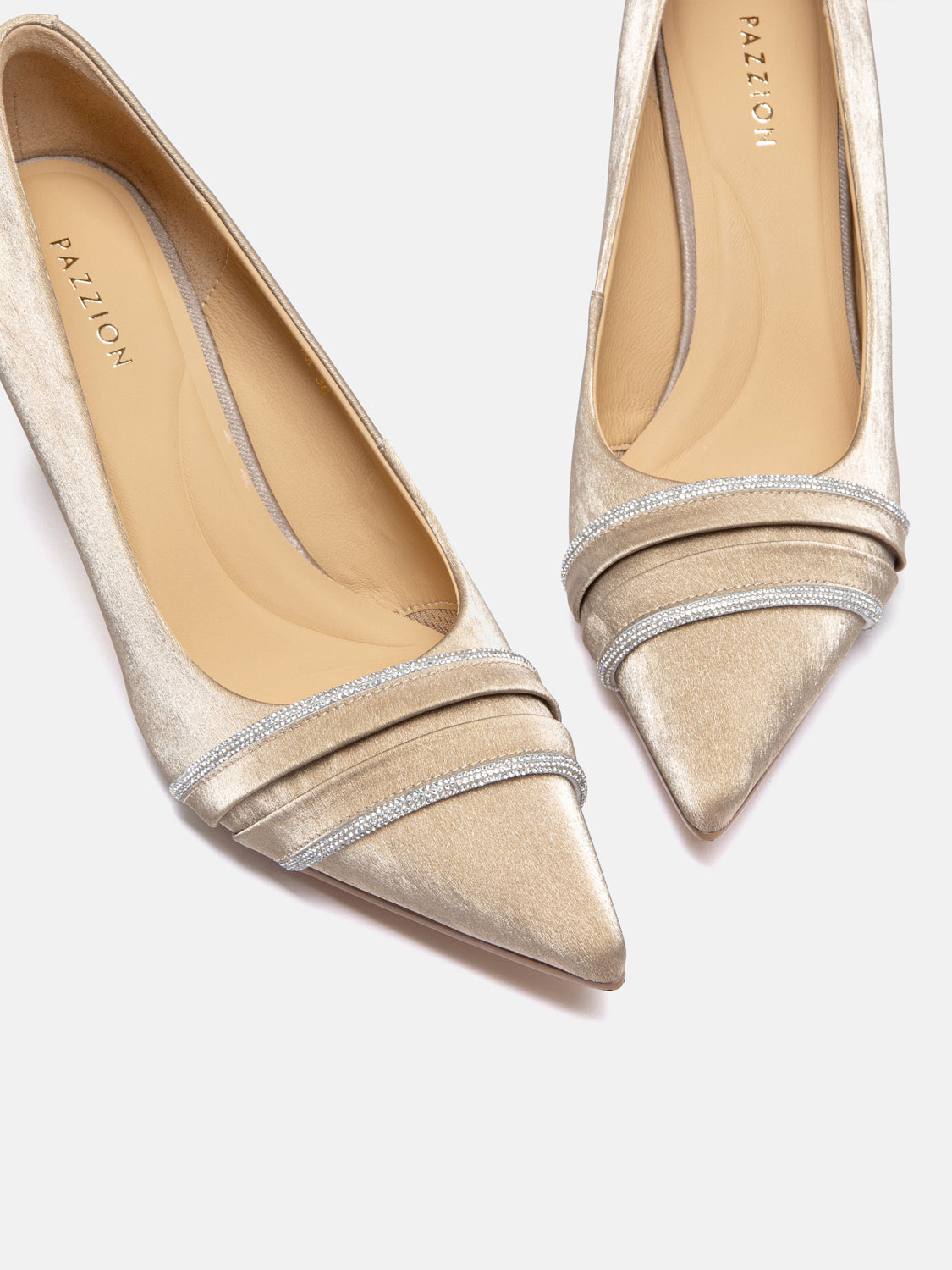 PAZZION, Yalindra Crystal Embellished Leather Heels, Champagne