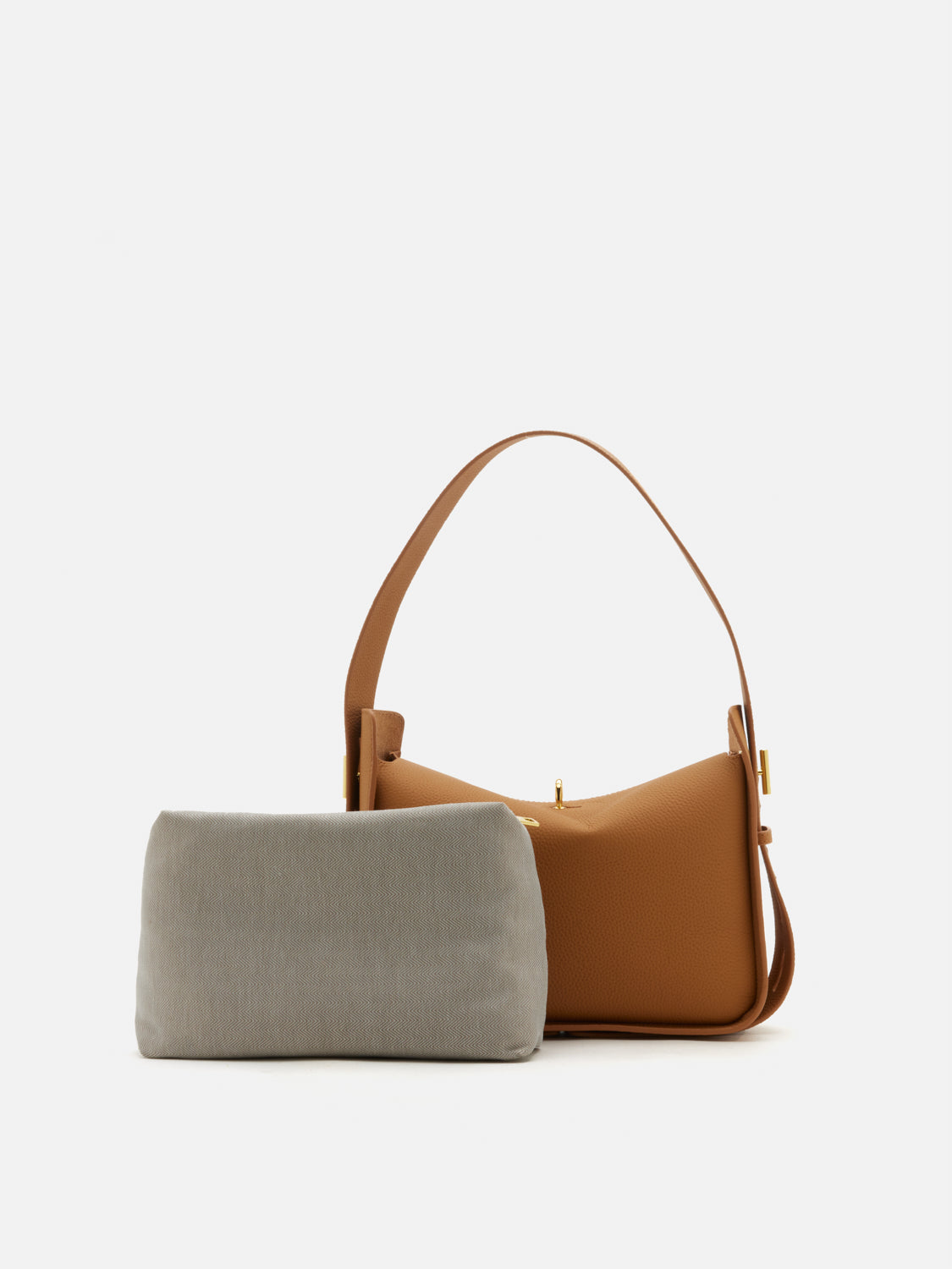 PAZZION, Yelivienne Twist Lock Leather Shoulder Bag, Camel