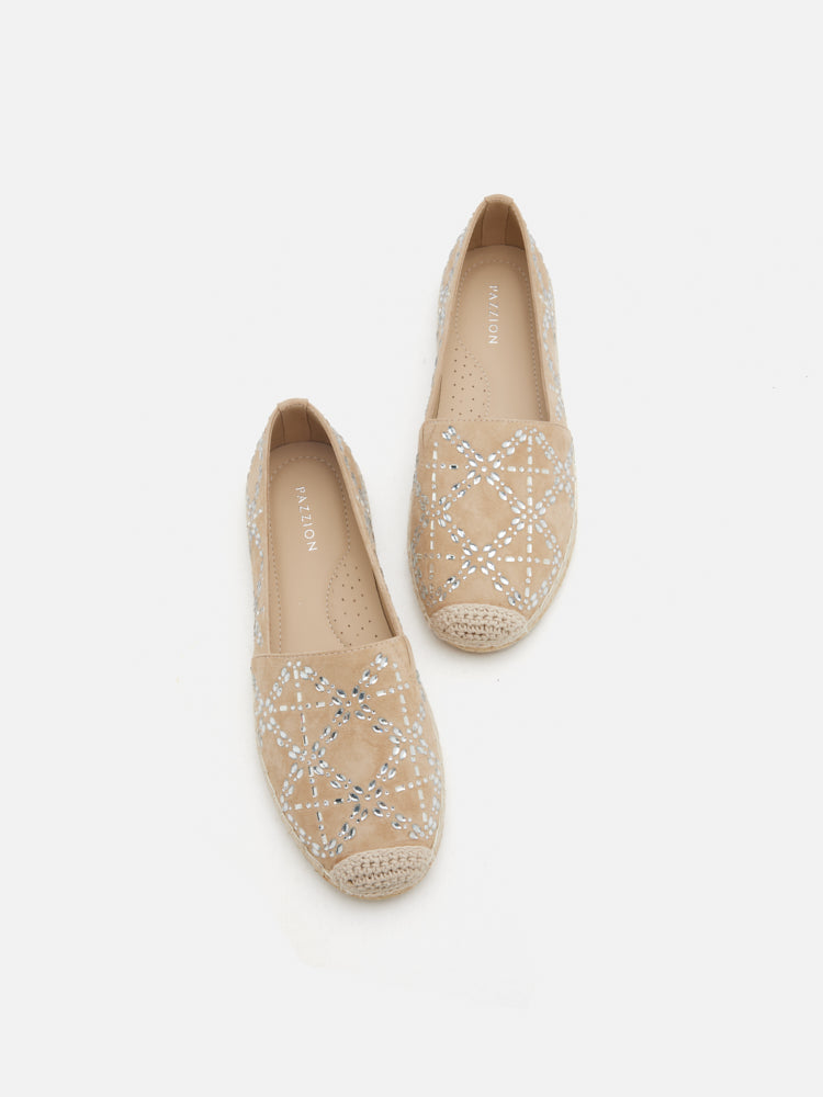 PAZZION, Yves Embellished Suede Espadrilles, Almond