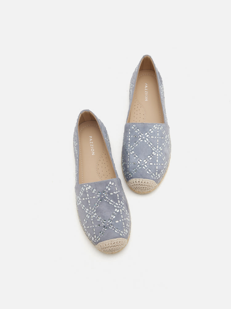 PAZZION, Yves Embellished Suede Espadrilles, Grey