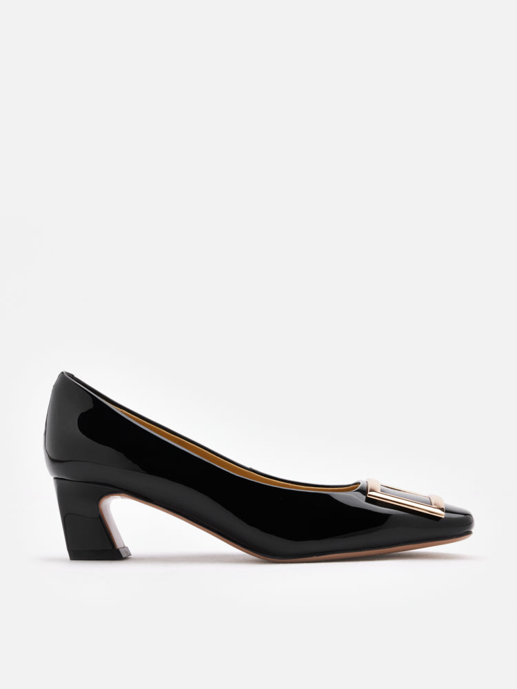 PAZZION, Yvette Buckle Square-Toe Pump Heels, Black