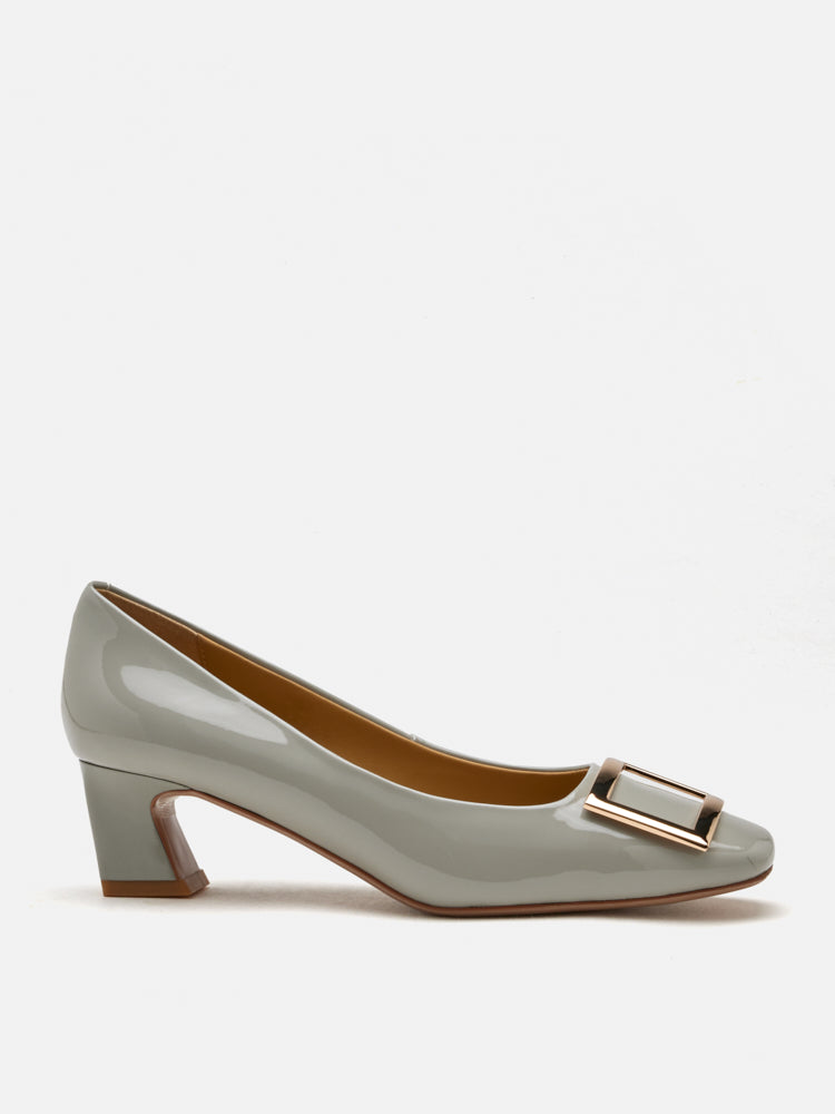 PAZZION, Yvette Buckle Square-Toe Pump Heels, Grey