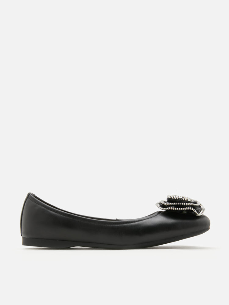 PAZZION, Zosia Zipper Rose Ballet Flats, Black