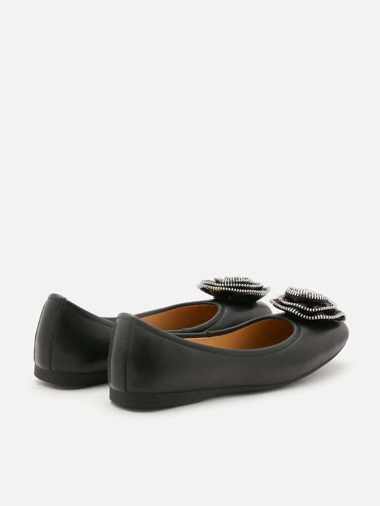 PAZZION, Zosia Zipper Rose Ballet Flats, Black
