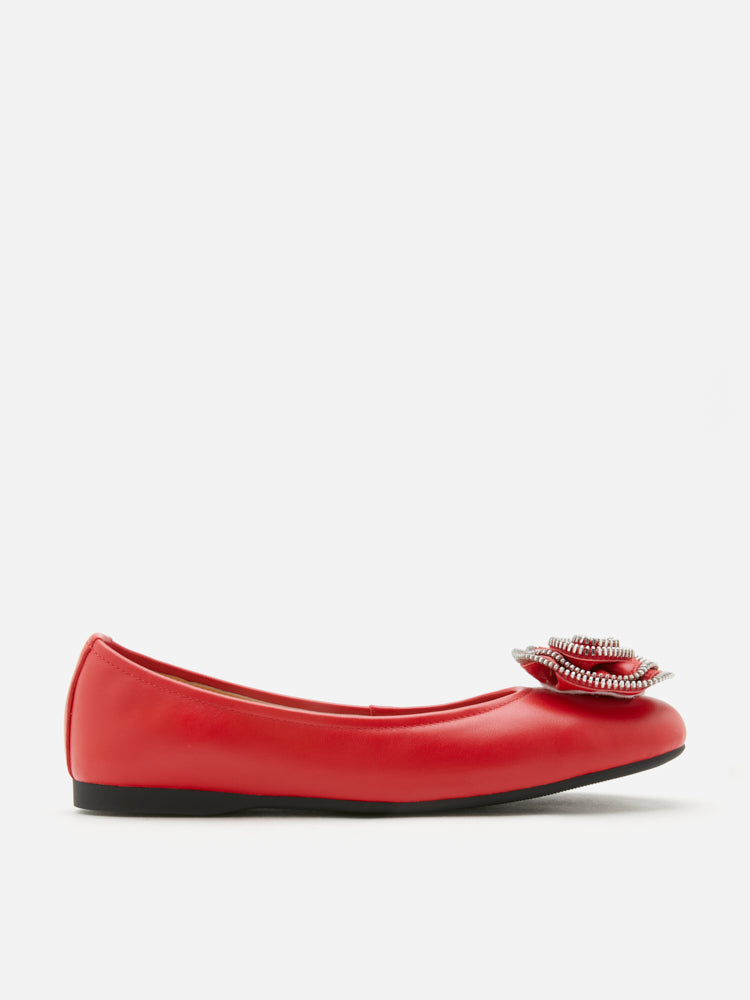 PAZZION, Zosia Zipper Rose Ballet Flats, Red