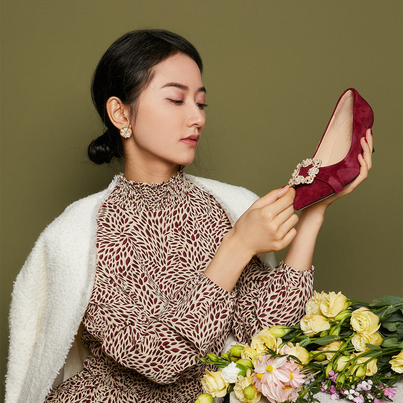 BUCKLE UP WITH THE BUCKLED POINTED SUEDE HEELS