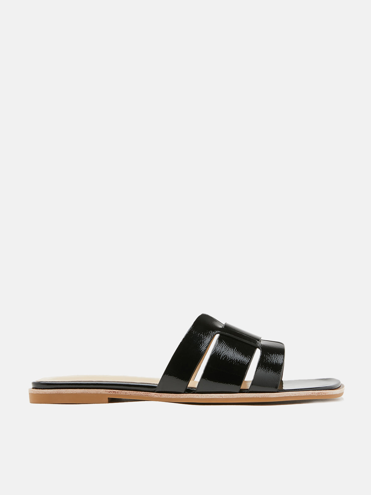 Interlocked Cage Glossy Leather Slide Sandals