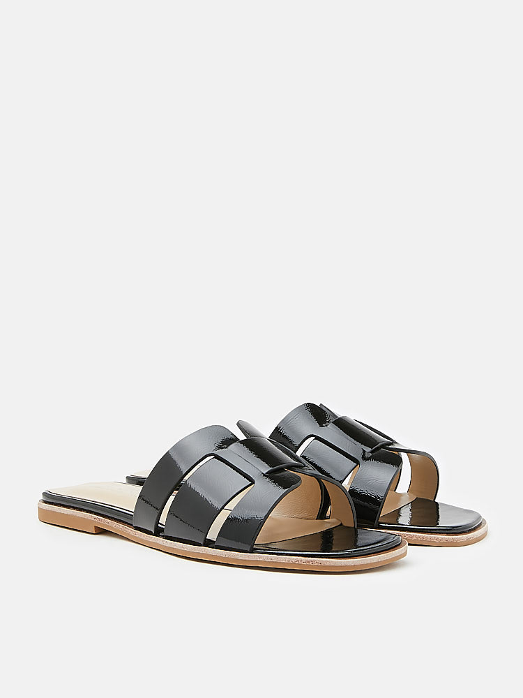 Interlocked Cage Glossy Leather Slide Sandals