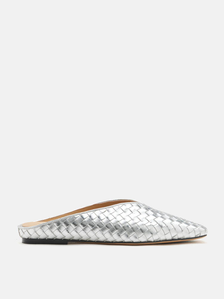 PAZZION, Adamo Woven Square Toe Mules, Silver