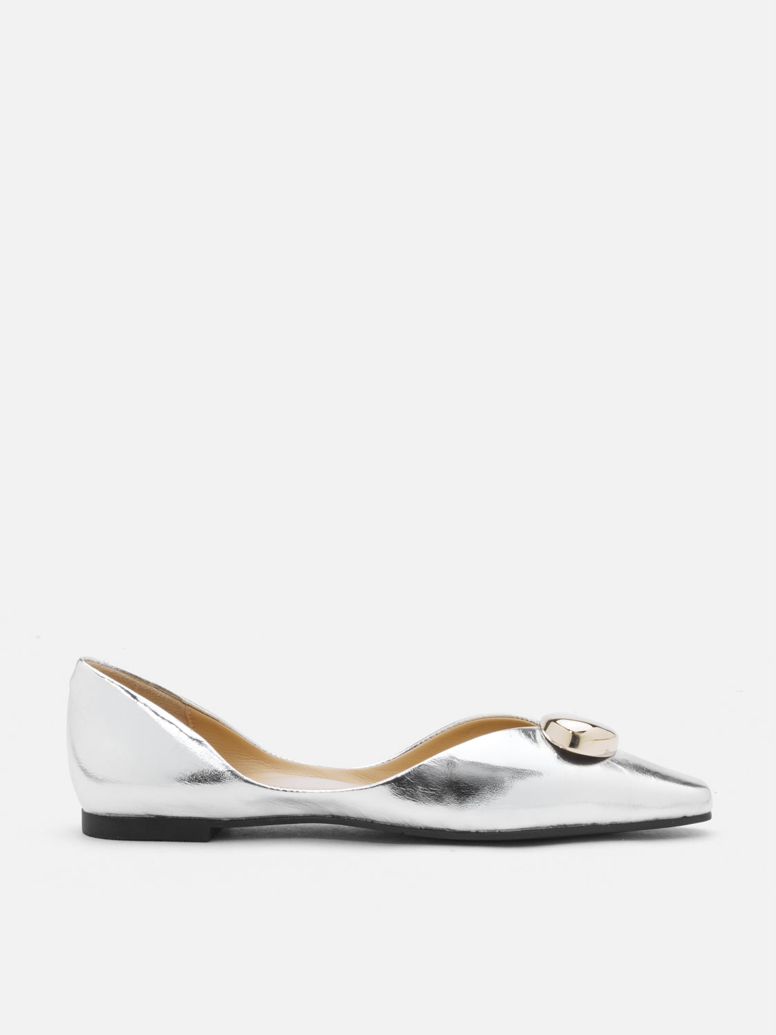 PAZZION, Adelaide Pointed Toe Leather Flats, Silver