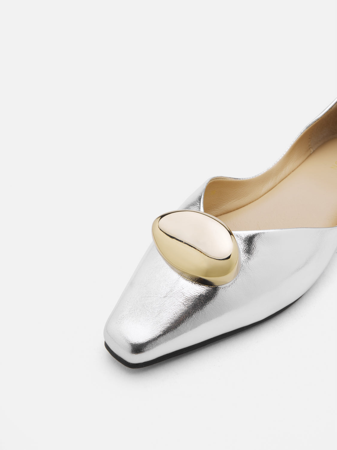 PAZZION, Adelaide Pointed Toe Leather Flats, Silver
