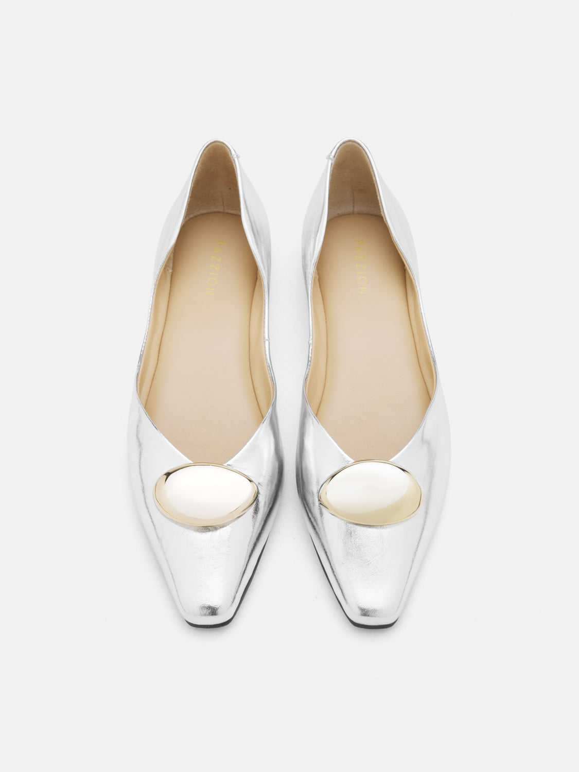 PAZZION, Adelaide Pointed Toe Leather Flats, Silver