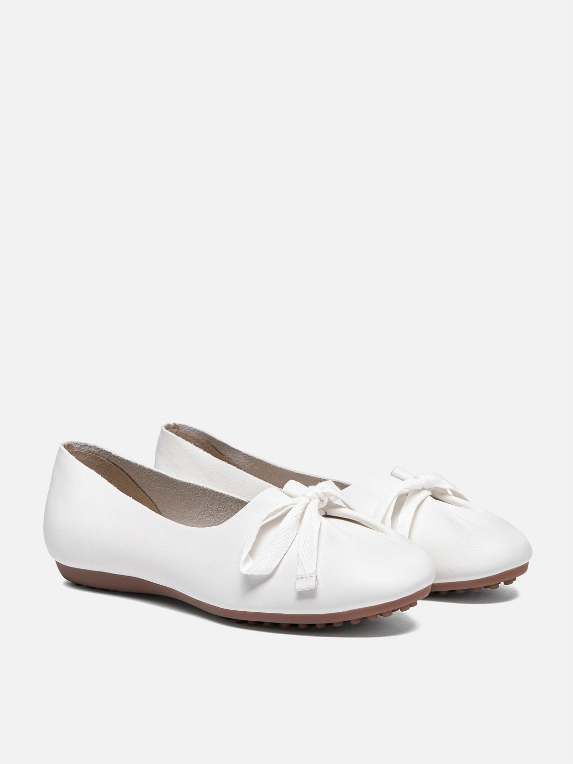 PAZZION, Adriana Tied Bow Leather Flats, Beige