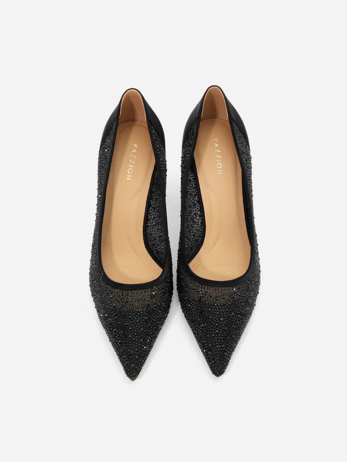 PAZZION, Agatha Crystal Embellished Pointed Toe Heels, Black